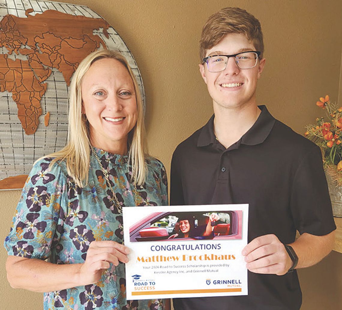 Matthew Brockhaus receives Road to Success scholarship from Kessler Agency, Grinnell Matthew Brockhaus receives Road to Success scholarship from Kessler Agency, Grinnell